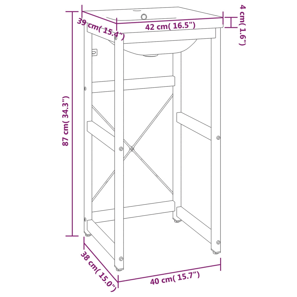 Telaio per Lavabo da Bagno con Lavabo Integrato Bianco in Ferro 3101385