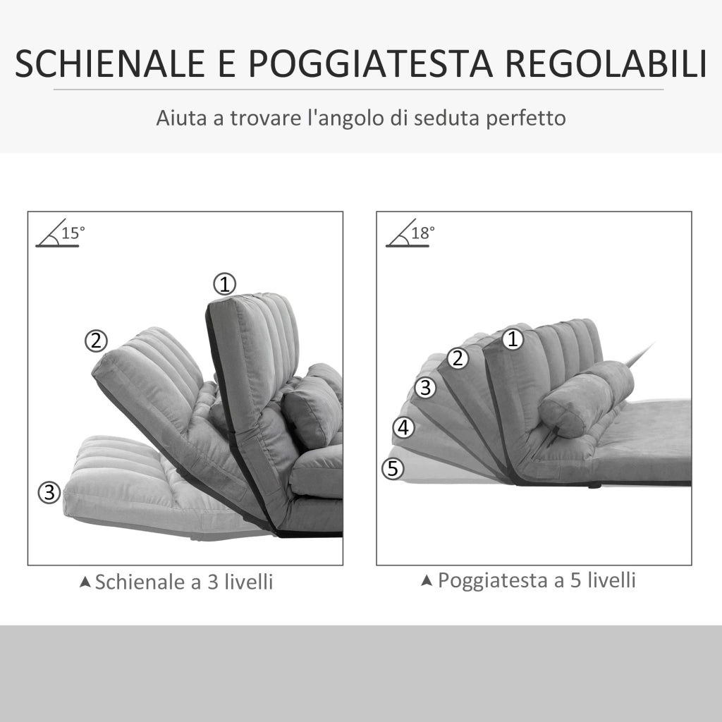 Divano Letto 2 Posti Reclinabile ¨C Xylo ¨C Tessuto Grigio Chiaro 130x73x60 cm