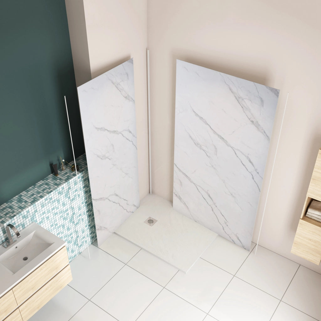 H.210 cm Pannello Doccia ad Angolo 100x100 cm Realizzato in Alluminio da 3 mm con Profili Finitura Bianco Alba per Rivestimento Parete Bagno