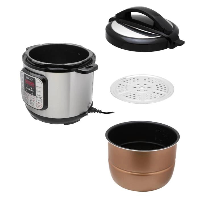 Multicooker a pressione elettrico 6L 1000W con 9 programmi e timer 24h, pentola antiaderente e mantenimento caldo - Sogo