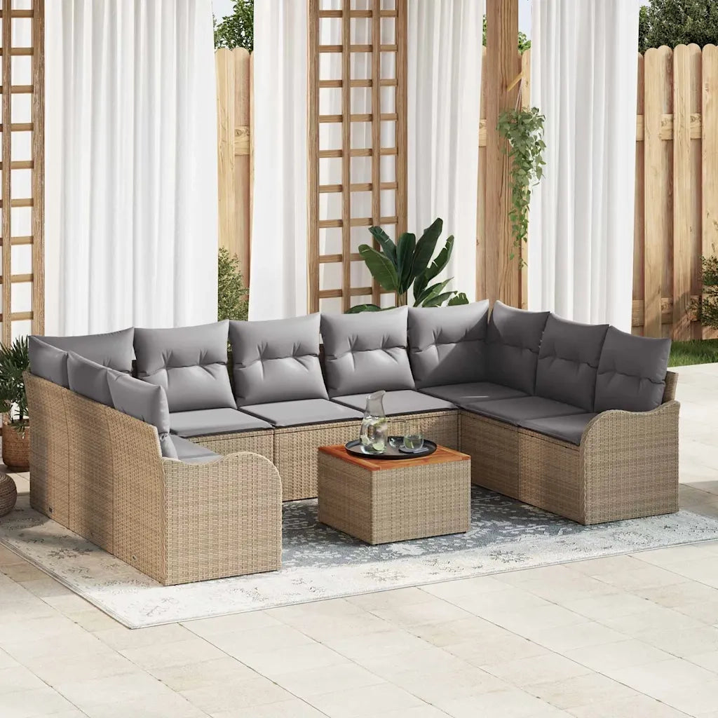 Set Divano da Giardino con cuscino 10 pcs Beige polyrattan