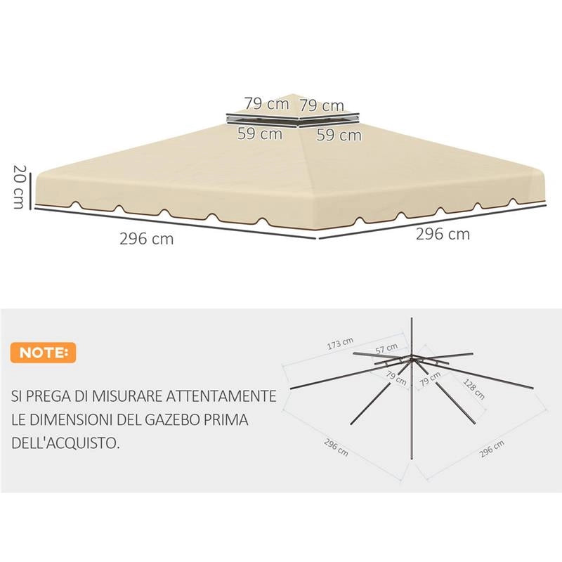 TETTUCCIO DI RICAMBIO PER GAZEBO DA GIARDINO 3X3M CON TETTO A 2 LIVELLI IN POLIESTERE BEIGE