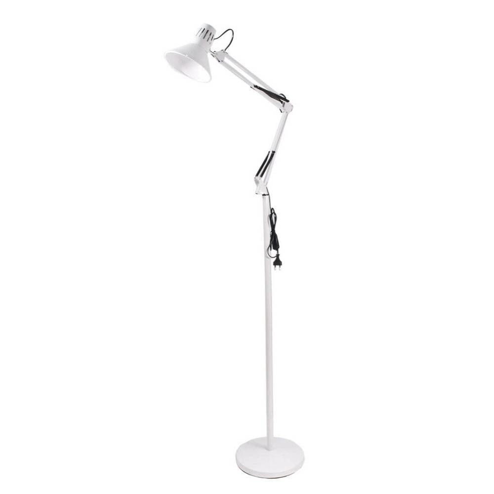 Trade Shop - Lampada A Piantana Da Terra Braccio Orientabile Luce Lettura In Metallo E27 D15 - Bianco