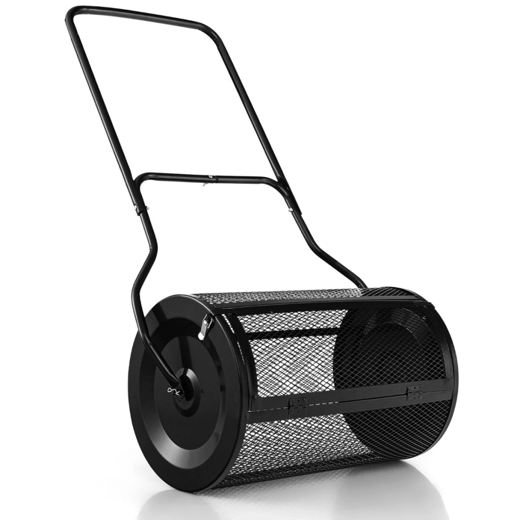 Spandiconcime con impugnatura pratica chiusure laterali e rullo a rete, Spanditerriccio in metallo larghezza 68 cm Nero-Attrezzi da giardino