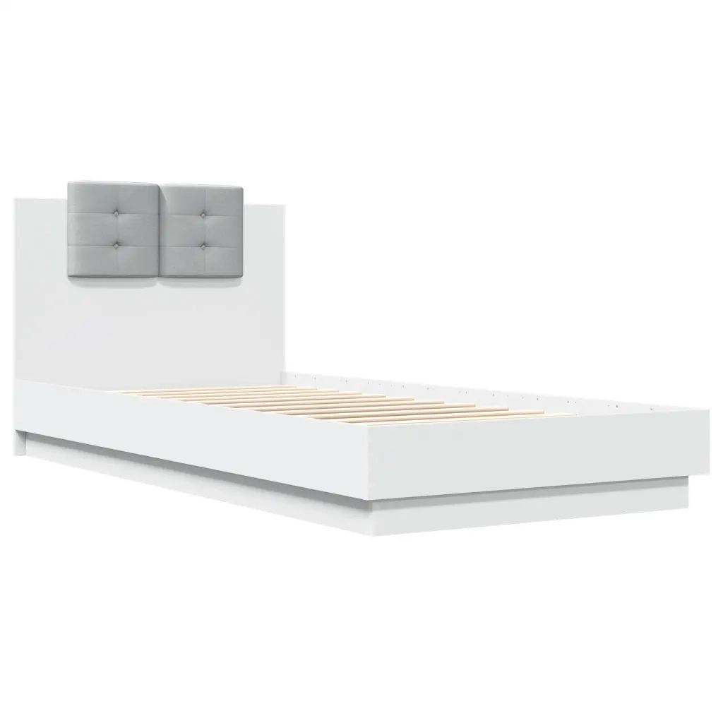 Letto singolo | Letto per adulti | Giroletto con Testiera e LED Bianco 90x200 cm