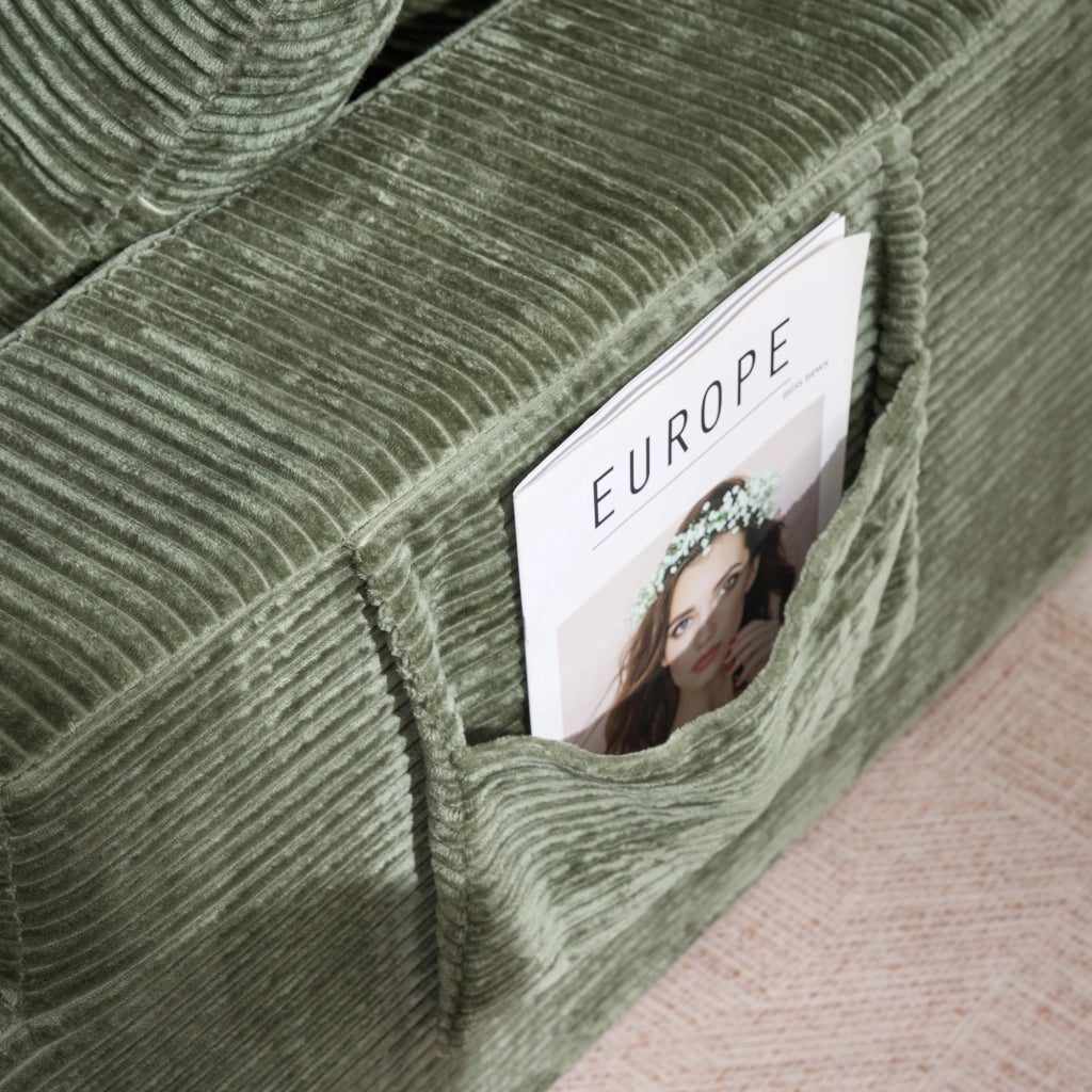 Divano letto con tasche laterali, cuscini e schiuma con molle, in velluto a coste, Verde