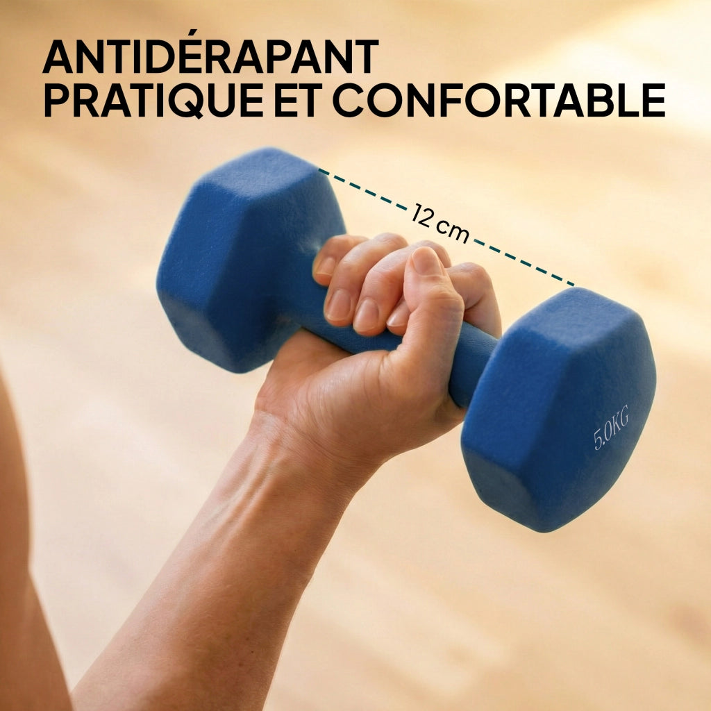 Set 3 Manubri Esagonali con Supporto ¨C Xylo ¨C 2x1kg 2x3kg 2x5kg Impugnatura Antiscivolo
