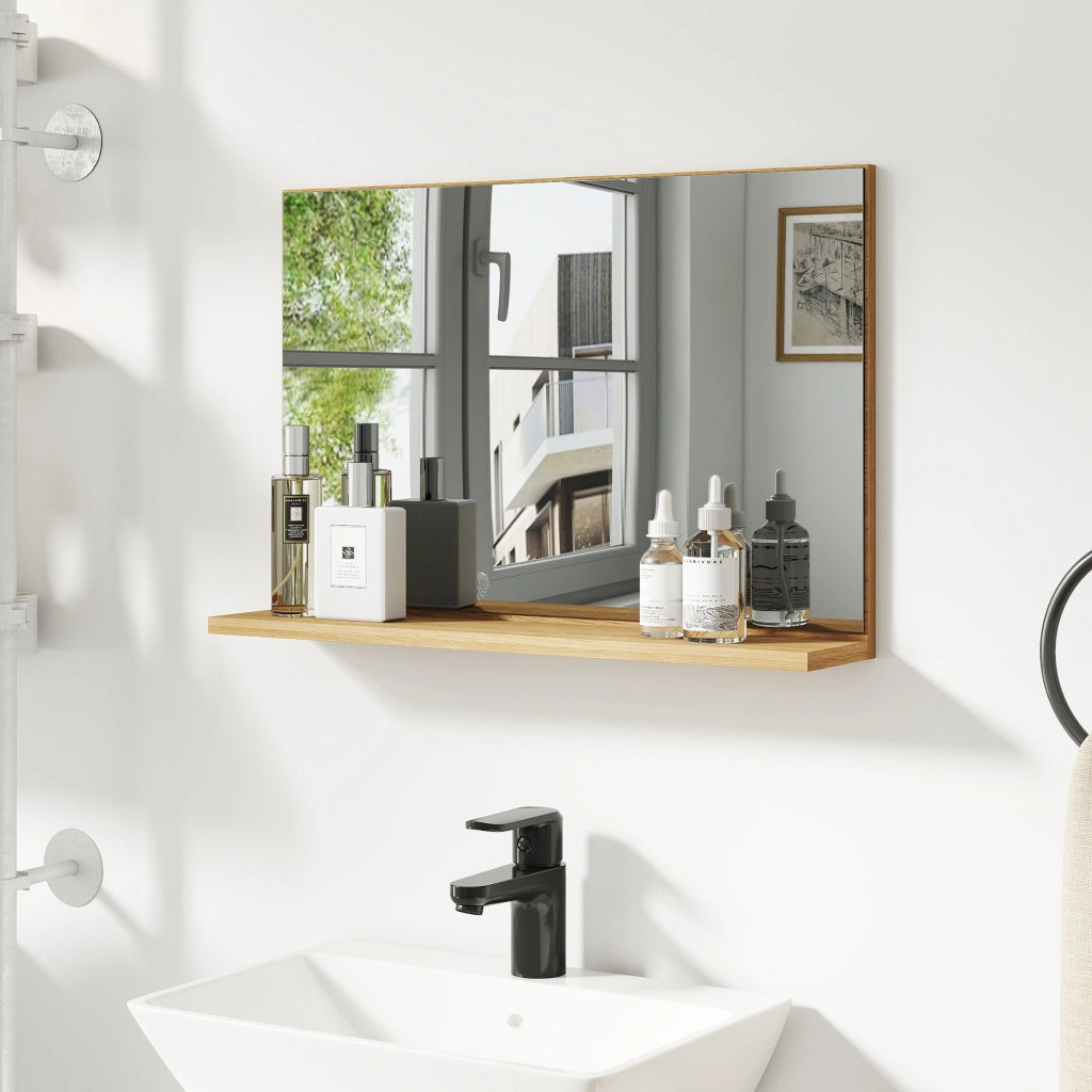 Specchio Bagno con Mensola ¨C Minimal ¨C Legno 60x12x40 cm