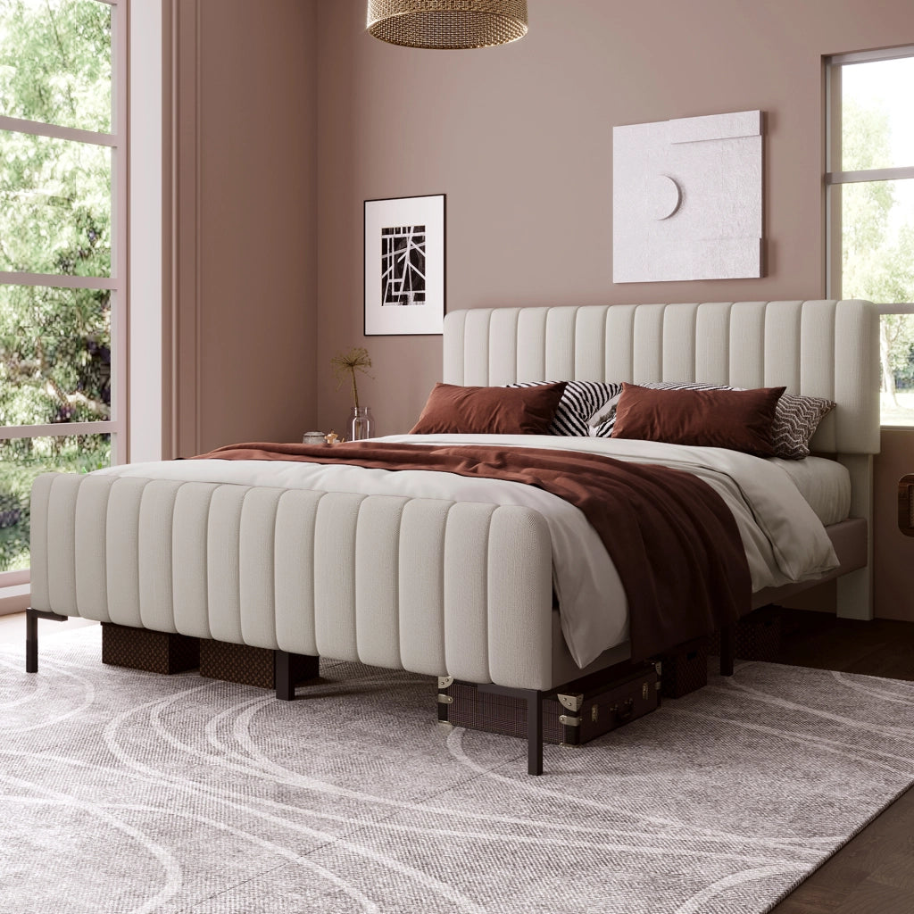 letto imbottito lino grigio beige 140 x 200 cm