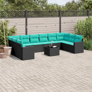 Set Divani da Giardino 11 pz con Cuscini in Polyrattan Nero