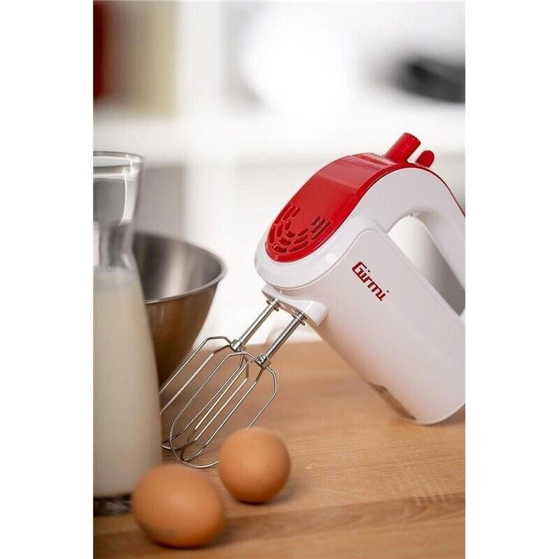 GIRMI SB02 SBATTITORE ELETTRICO 170W SBATTITORI INOX PER MONTARE FUNZIONE TURBO GANCI INOX 5 VELOCITÀ BIANCO/ROSSO
