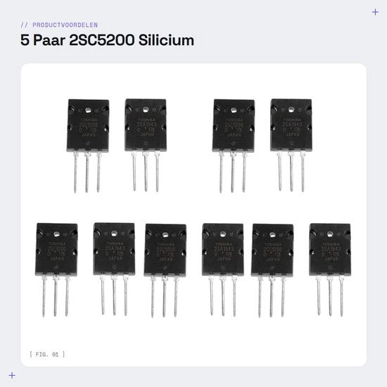 5 Paia Transistori PNP a Silicio 2SC5200 - Transistori di Alta Potenza - Nero - Componenti Elettronici di Alta Qualità - Adatto per...