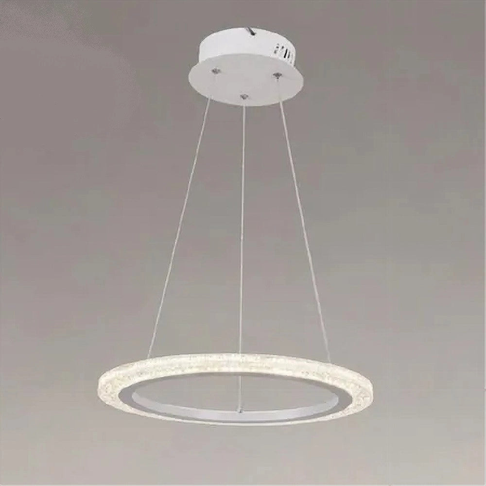 Trade Shop - Lampadario A Sospensione Led 24 W Cerchio Anello Effetto Cristallo Bianco 31890 -