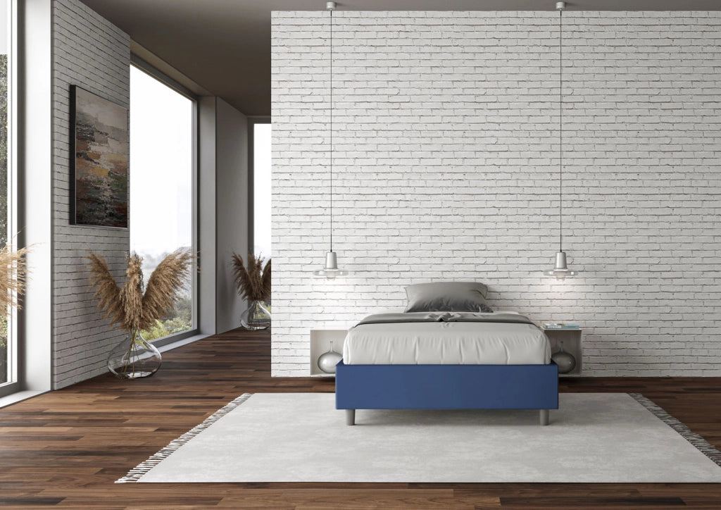 BS COM Letto una piazza e mezza contenitore imbottito 120x200 similpelle blu