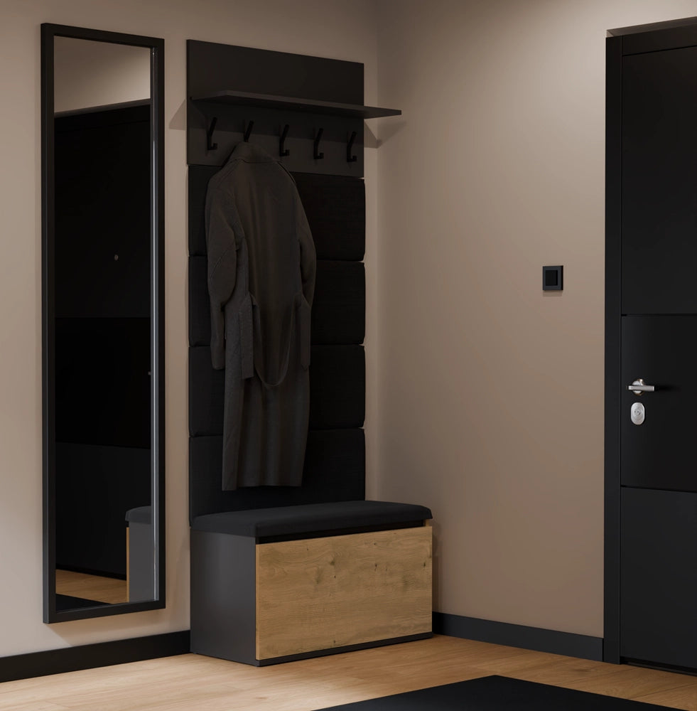 Appendiabiti + mobile LIOR nero / rovere artisan per ingresso