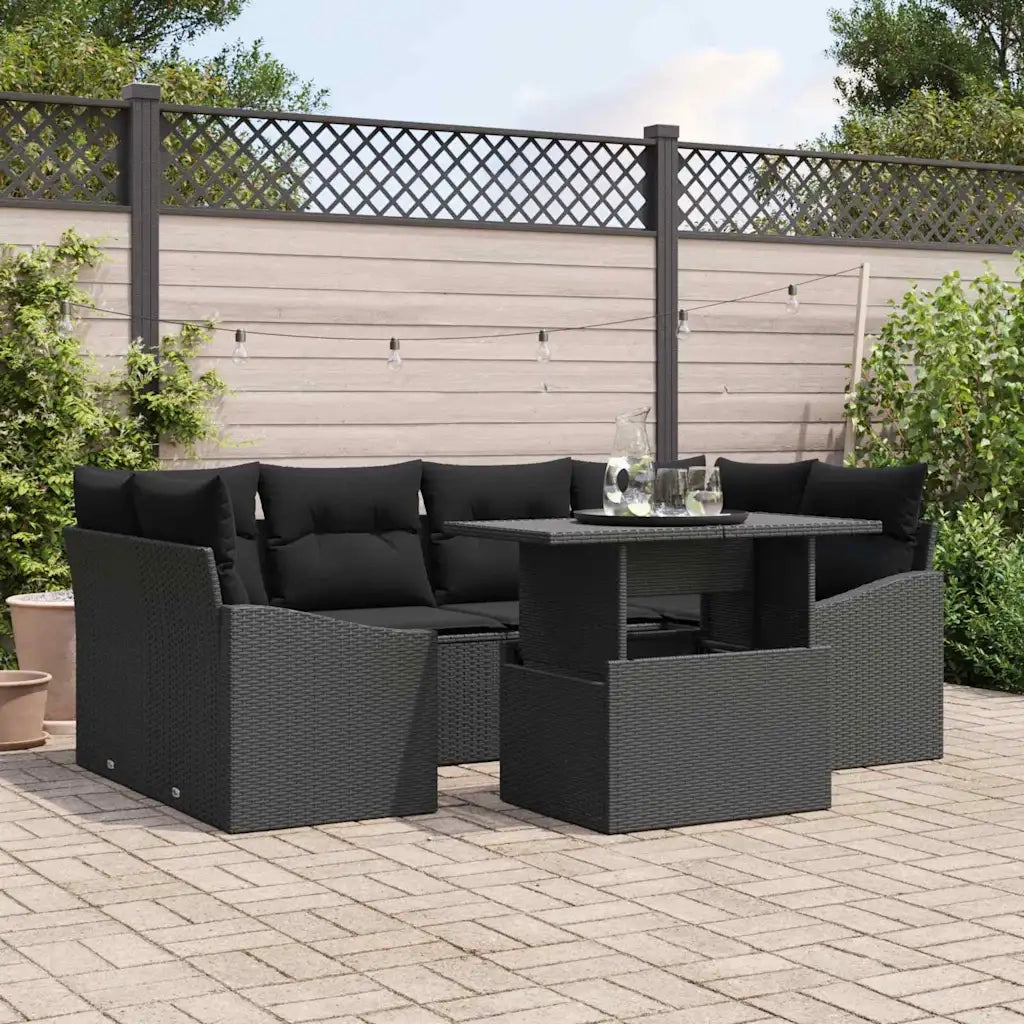 Set Divano da Giardino con archiviazione 7 pcs Nero Poly Rattan