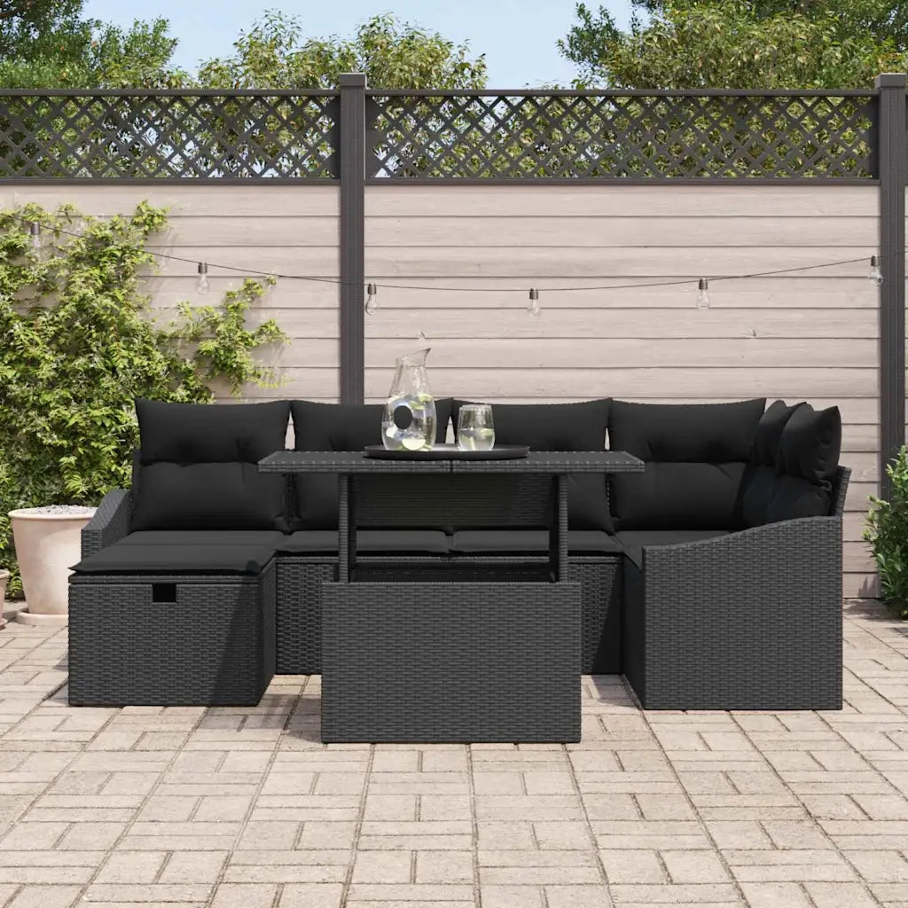 Set Divano da Giardino con cuscino 7 pcs Nero Poly Rattan 3359840