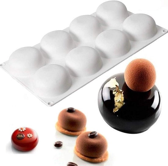 Forma di torta in silicone rotonda con 8 fori per creazioni di mousse e cioccolato - Ciotola per decorazioni da cucina