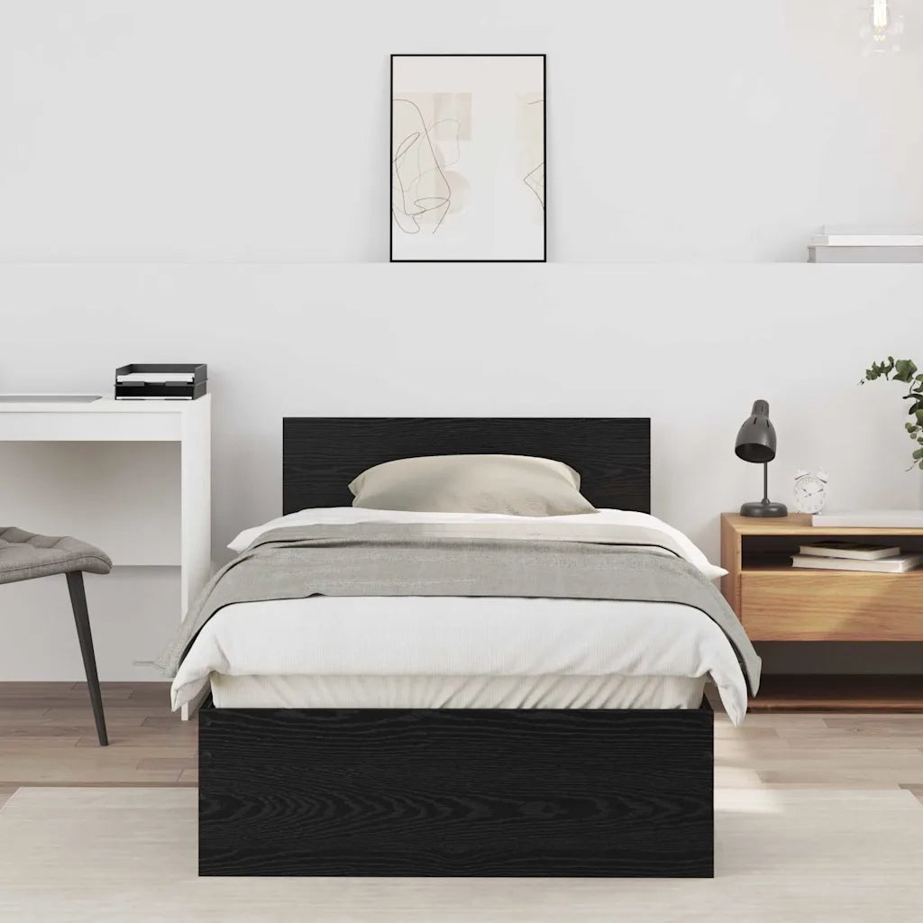 Letto singolo | Letto per adulti | Struttura del letto Rovere Nero 90 x 200 cm Legno multistrato