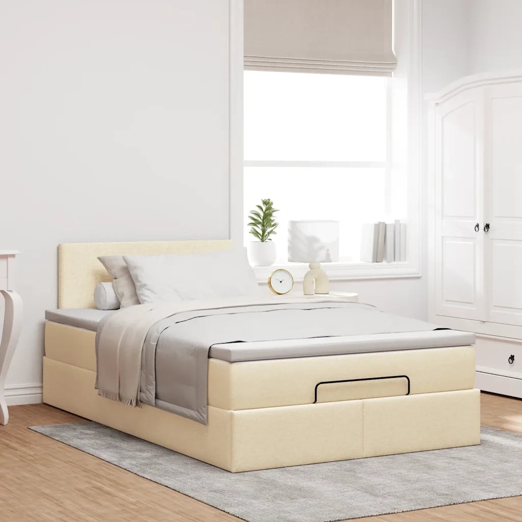 Struttura Letto Pouf con Materasso Crema 120x200 cm in Tessuto 3311371