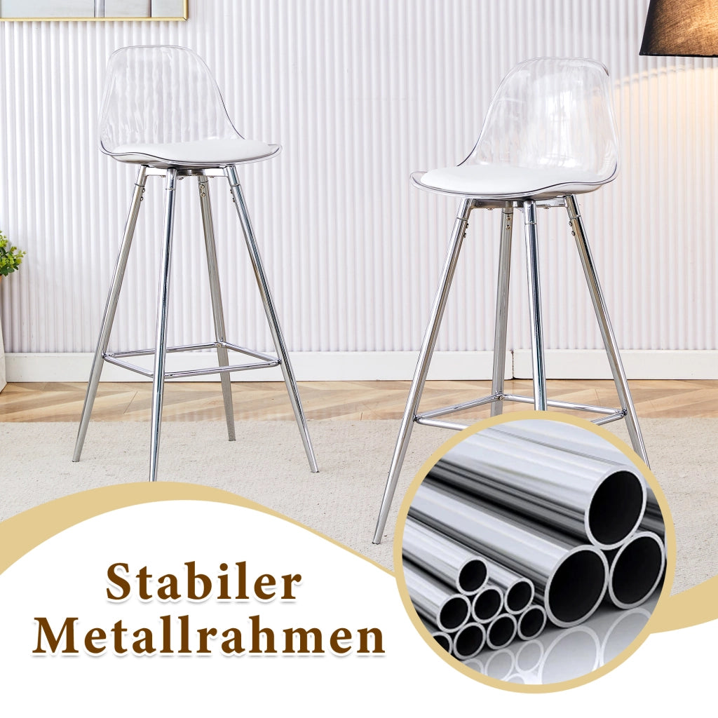 Set di 2 poltrone trasparenti con schienali traslucidi, struttura in metallo color argento, adatte a soggiorni, sale da pranzo, banconi, isole e caff¨¨