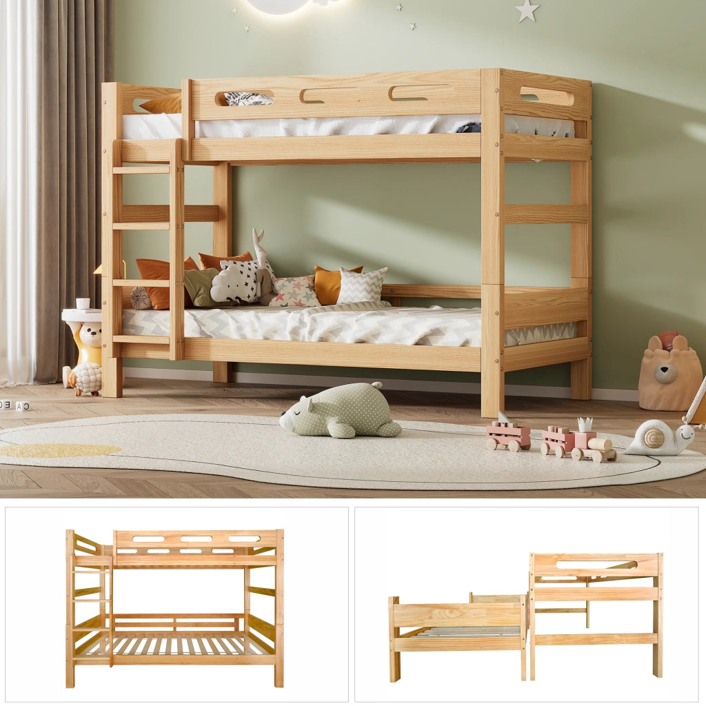 Letto a castello 90×200 cm; letto singolo; separabile in 2 letti singoli; senza materasso; in legno massello; naturale