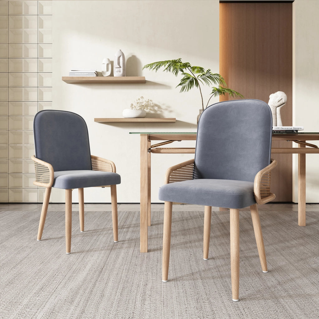 Sedie da Pranzo in Velluto Set 6 Pezzi ¨C Xylo ¨C Gambe Metallo Effetto Legno, Grigio