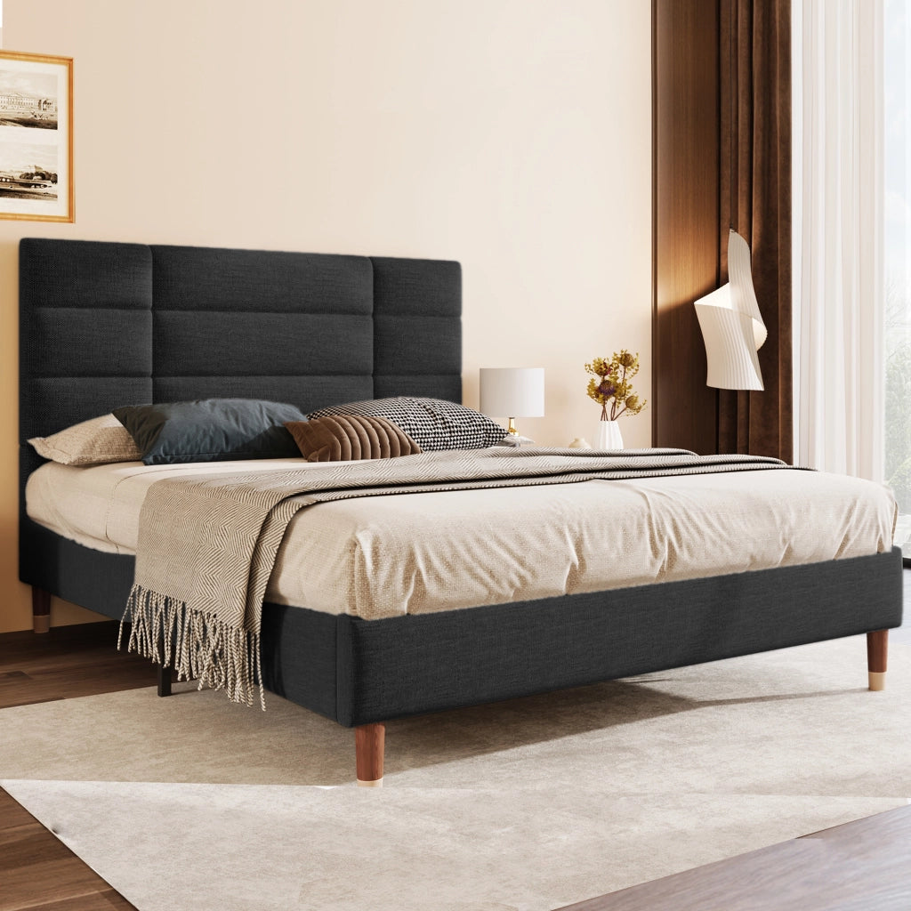letto imbottito legno nero 140x200 cm