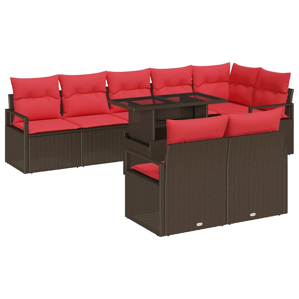 Set Divano da Giardino 9 pcs Marrone e Rosso polyrattan 3348850