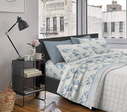 Completo Letto In Cotone Di Flanella Lenzuola Matrimoniali,Parure, Flanella Calda e Morbida,Anti Pilling Felpato Flanellato - Foglie510blu - Matrimoniale