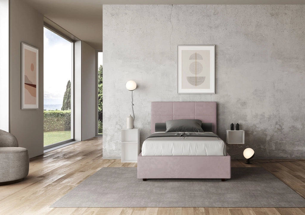 BS COM Letto una piazza e mezza senza rete imbottito 120x190 microfibra glicine