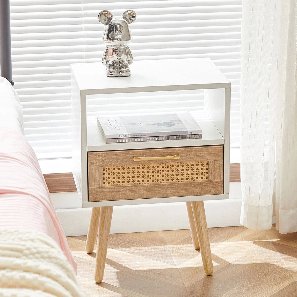 Tavolino con Cassetto e Gambe in Legno Massello ¨C MINIMAL ¨C Bianco, 40x30x55 cm
