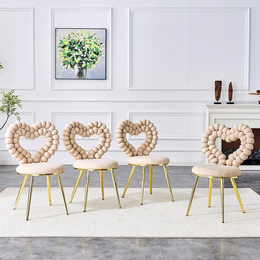 Set 2 sedie da pranzo - Xylo - velluto beige gambe dorate con schienale a cuore