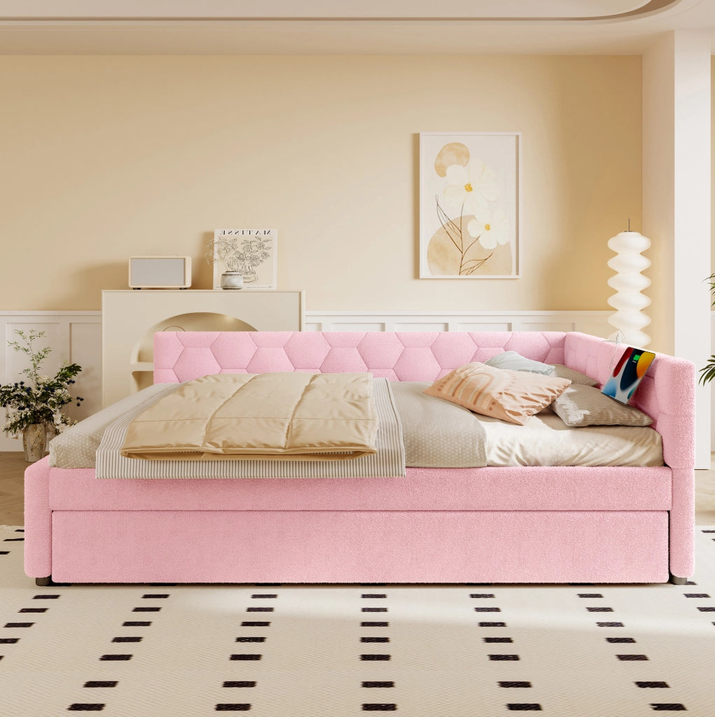 Letto daybed 140x200 cm con letto estraibile, presa USB e luce integrata
