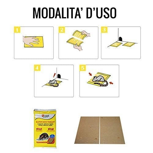 Zapi Garden Super Eco-Tablet Trappola Adesiva per Topi e Ratti Rigida 20x30 cm 2 Pezzi Uso Interno ed Esterno Non Tossica