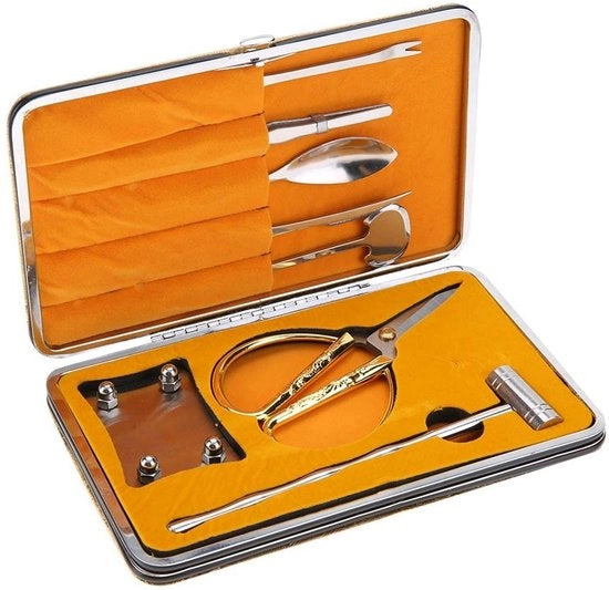 Set di strumenti per frutta di mare 8 pezzi - Cracker per granchio - Acciaio inossidabile - Mazzo di martello/forbice/forchetta - Pinza/segatura - Incluso contenitore di spedizione - Attrezzatura per granchio