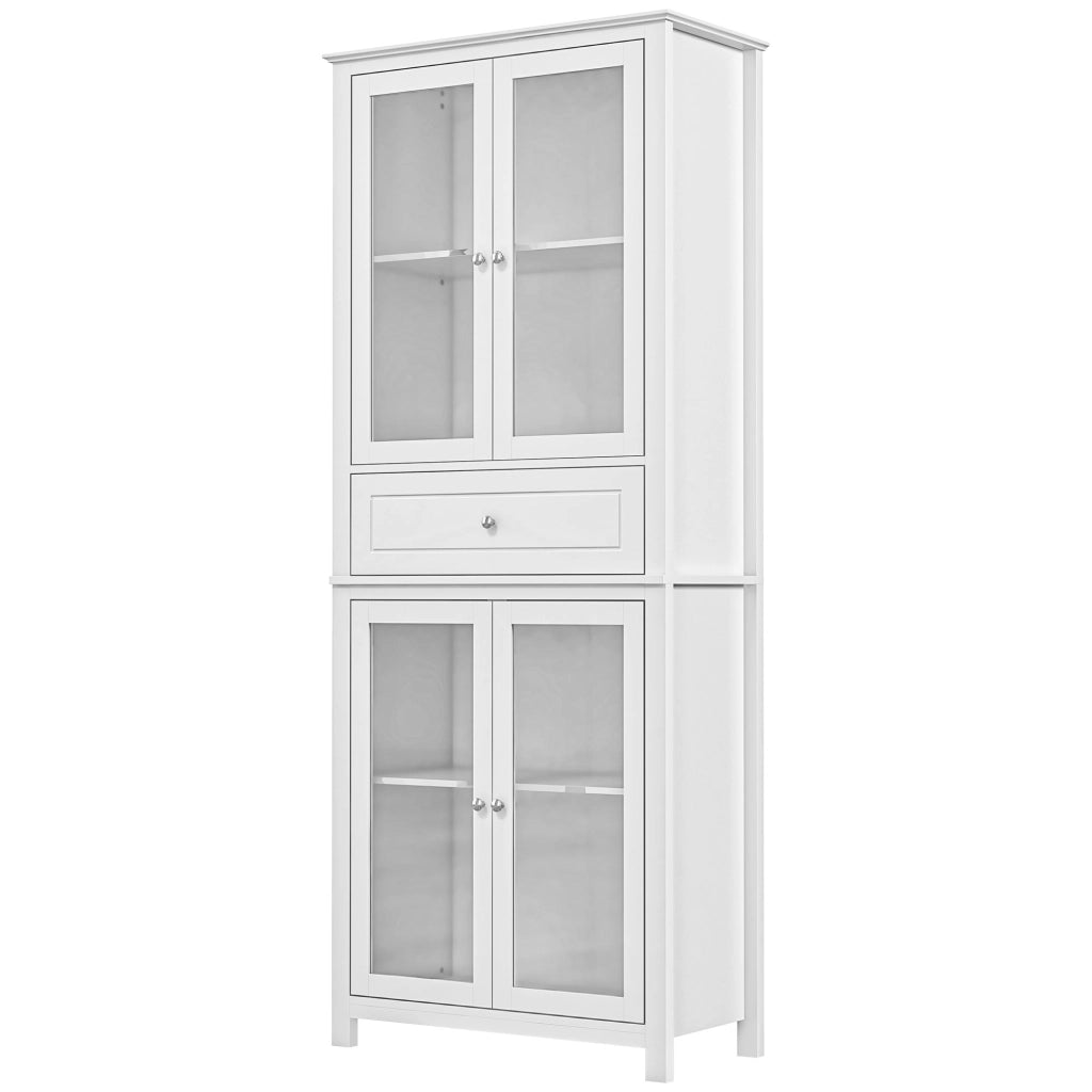 Armadio Cucina Vetrina con Ante a Vetro e Cassetto ¨C Zephmum ¨C Bianco 74x35,5x181,5 cm