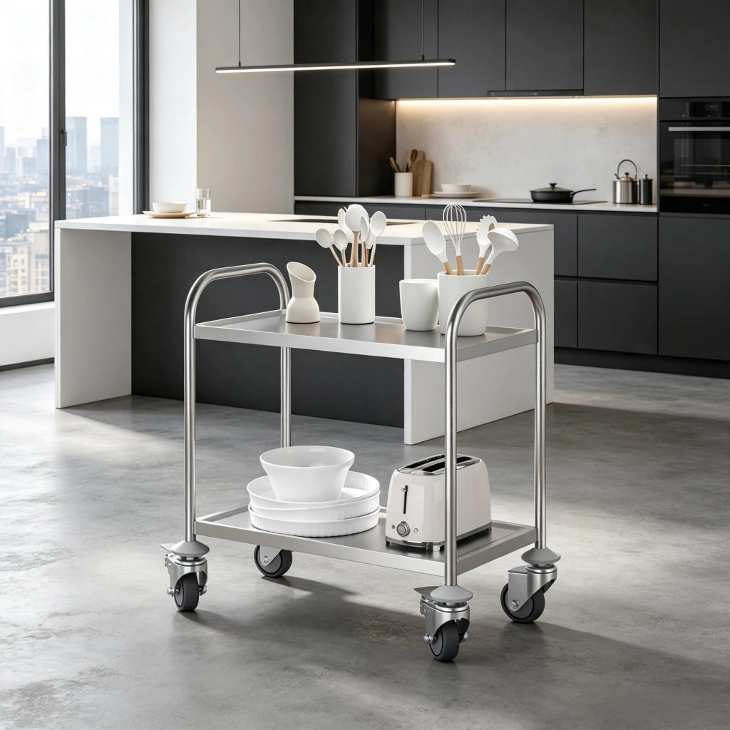 Carrello da cucina pratico, elegante carrello di servizio, robusto carrello multiuso con due ripiani