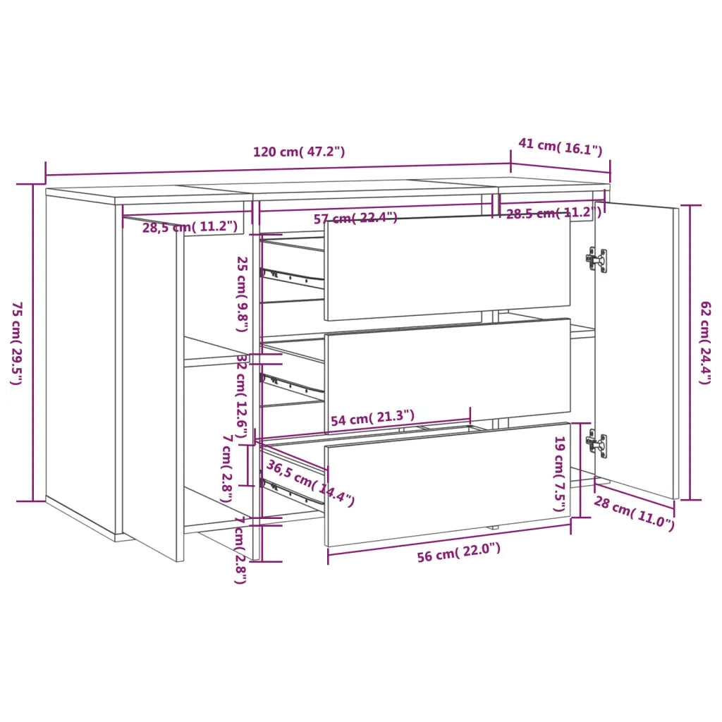 Credenza con 3 Cassetti-Buffet-Armadio da cucina Nera 120x41x75 cm in Truciolato