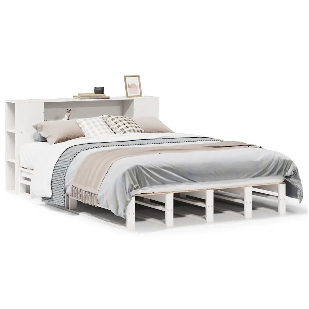 Letto Libreria senza Materasso Bianco 140x200 cm Legno Massello 3323876