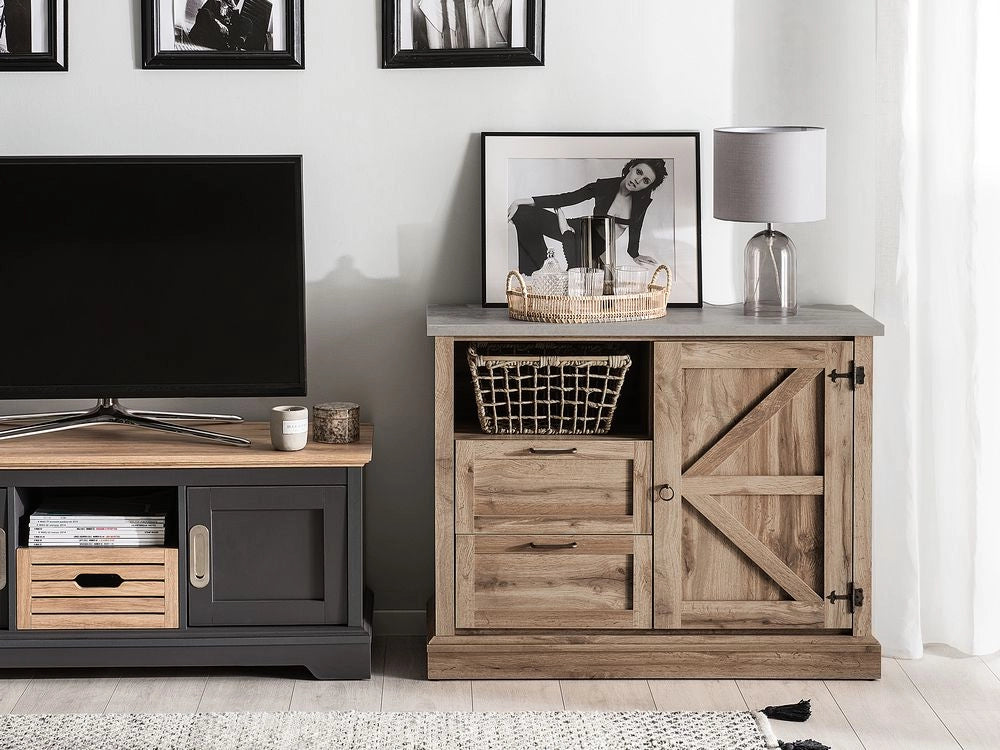 Madia credenza Finitura Legno Chiaro 100 x 40 x 79 cm Armadio 1 Anta con 2 Cassetti