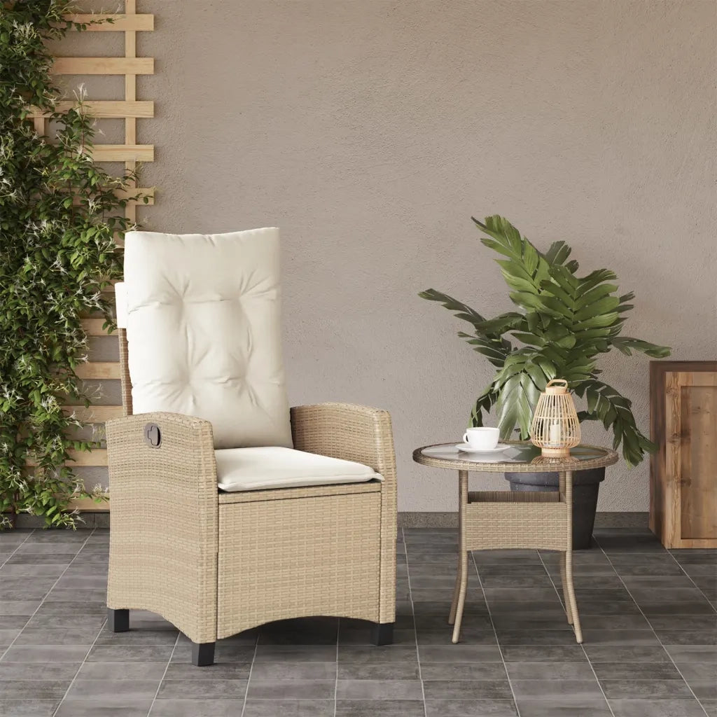 Sedia Reclinabile da Giardino con Cuscini Beige in Polyrattan 365212