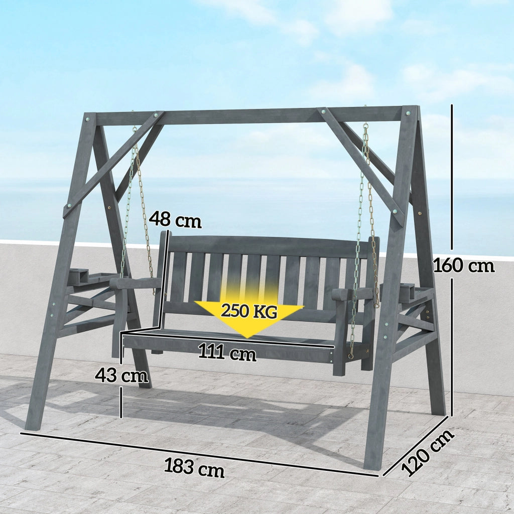 Dondolo da giardino 2 posti ¨C Xylo ¨C legno grigio con portabicchieri e ripiani
