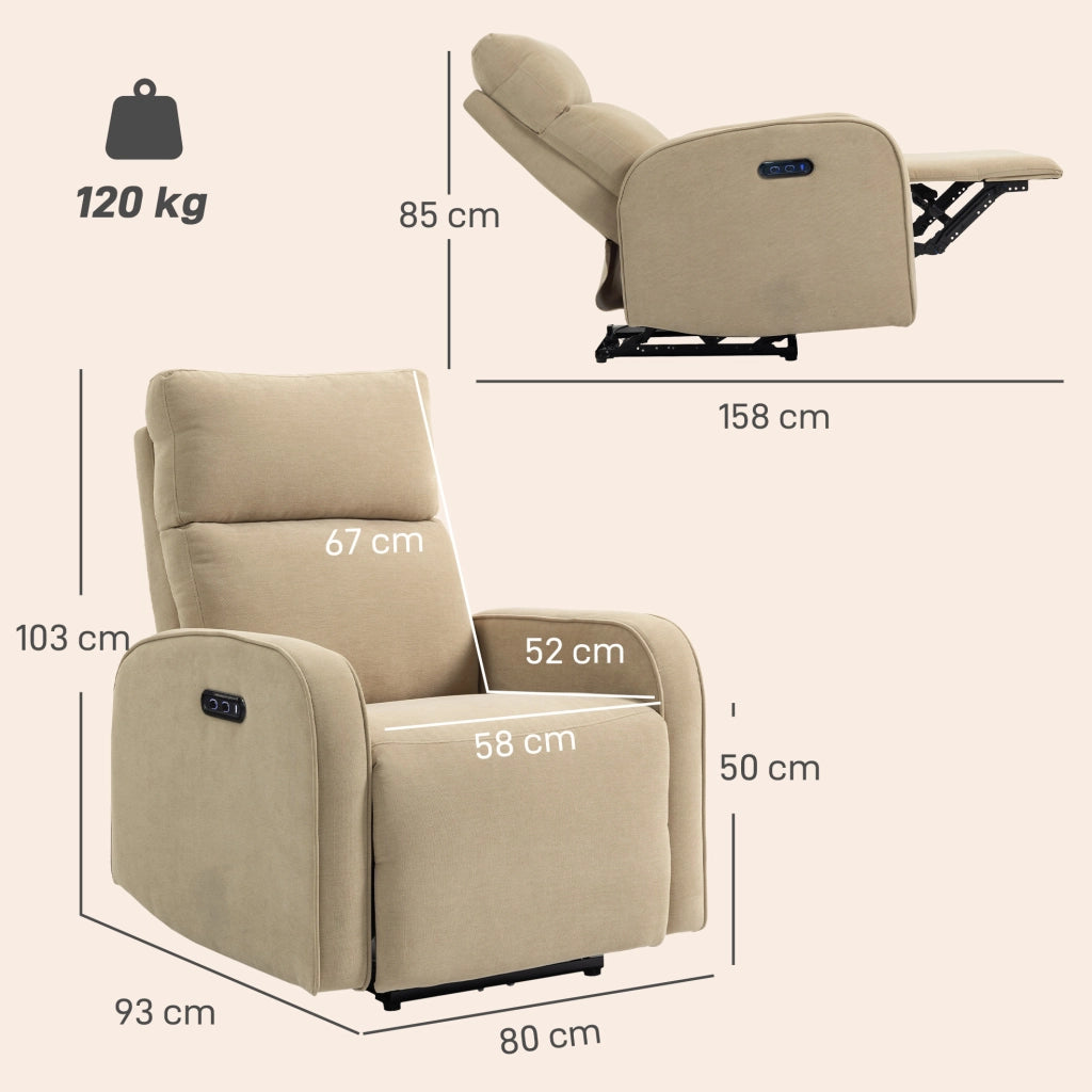 Poltrona Reclinabile Elettrica Massaggiante in Tessuto con Poggiapiedi ¨C Zephmum ¨C Beige 80x93x103 cm