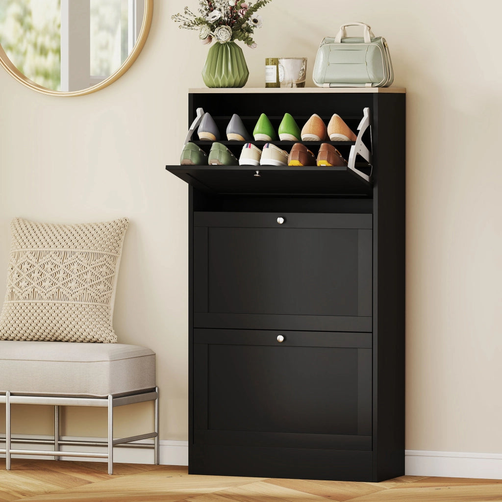Scarpiera 3 Ante con Ripiani ¨C Zephmum ¨C Nero 60x23.5x115 cm