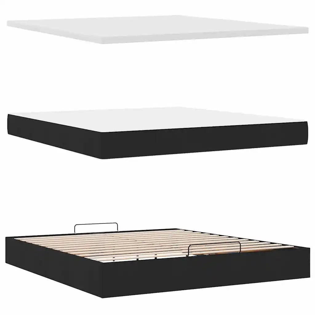 Struttura Letto Pouf con Materasso Nero 160x200 cm in Tessuto 3313936