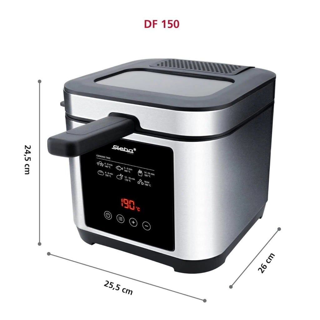 Steba 263500 DF 150 Frittura in Acciaio Inox 2 5 L 1200 W Timer Digitale Regolazione Temperatura Continua fino a 190 °C colore Nero Acciaio Inox