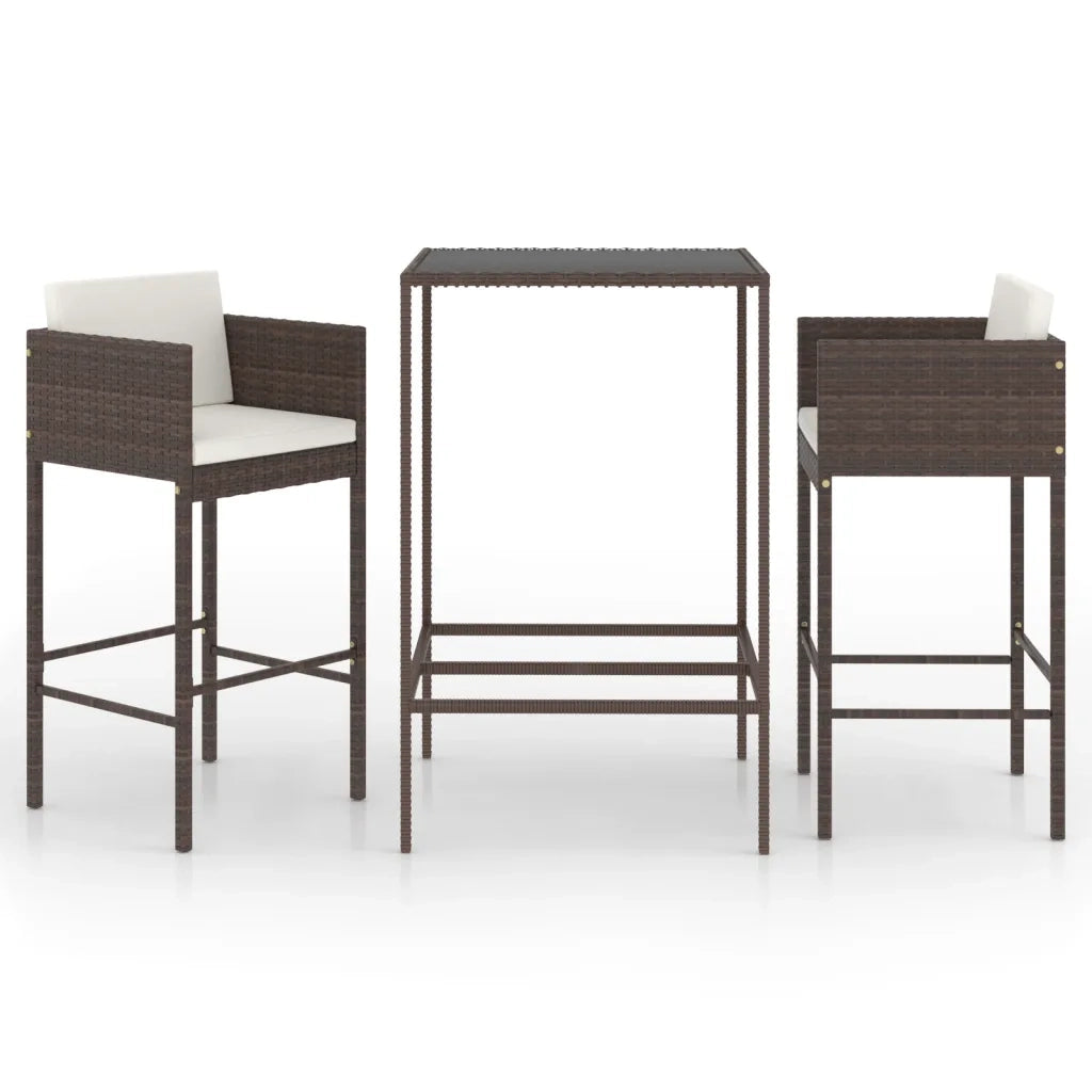 Set Bar da Giardino 3 pz con Cuscini in Polyrattan Marrone 3094786