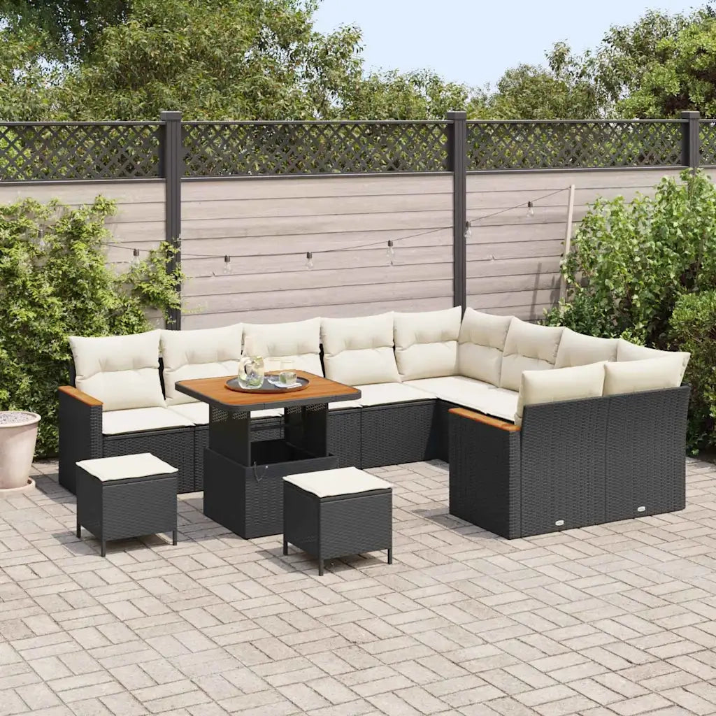 Set Divano da Giardino 12 pcs Nero Rattan in Polipropilene