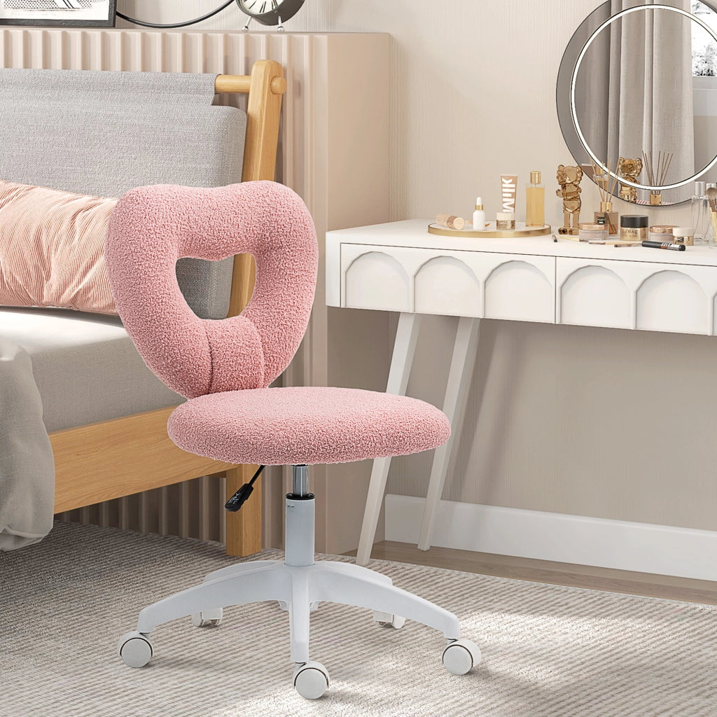 Sedia da ufficio girevole con schienale a cuore e altezza regolabile per studio in teddy fleece rosa